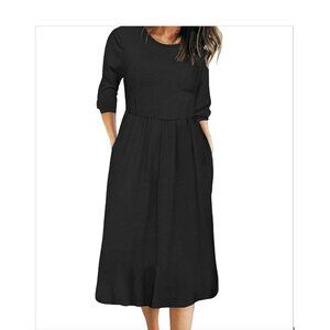 Black 3/4 Balloon Sleeve High Waist T Shirt Midi Dress | Size XL
